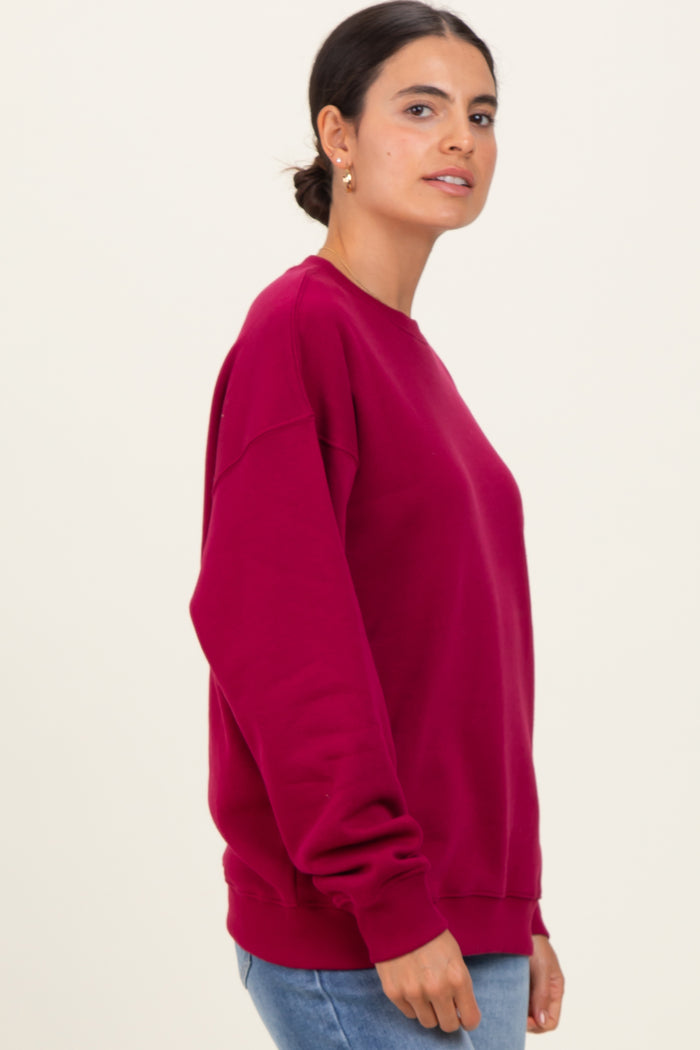 Burgundy  Fleece Crew Neck Relaxed Fit Sweatshirt