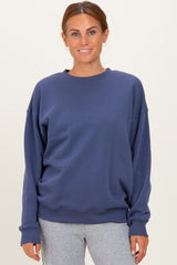 Navy  Fleece Crew Neck Relaxed Fit Sweatshirt