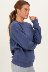 Navy  Fleece Crew Neck Relaxed Fit Sweatshirt