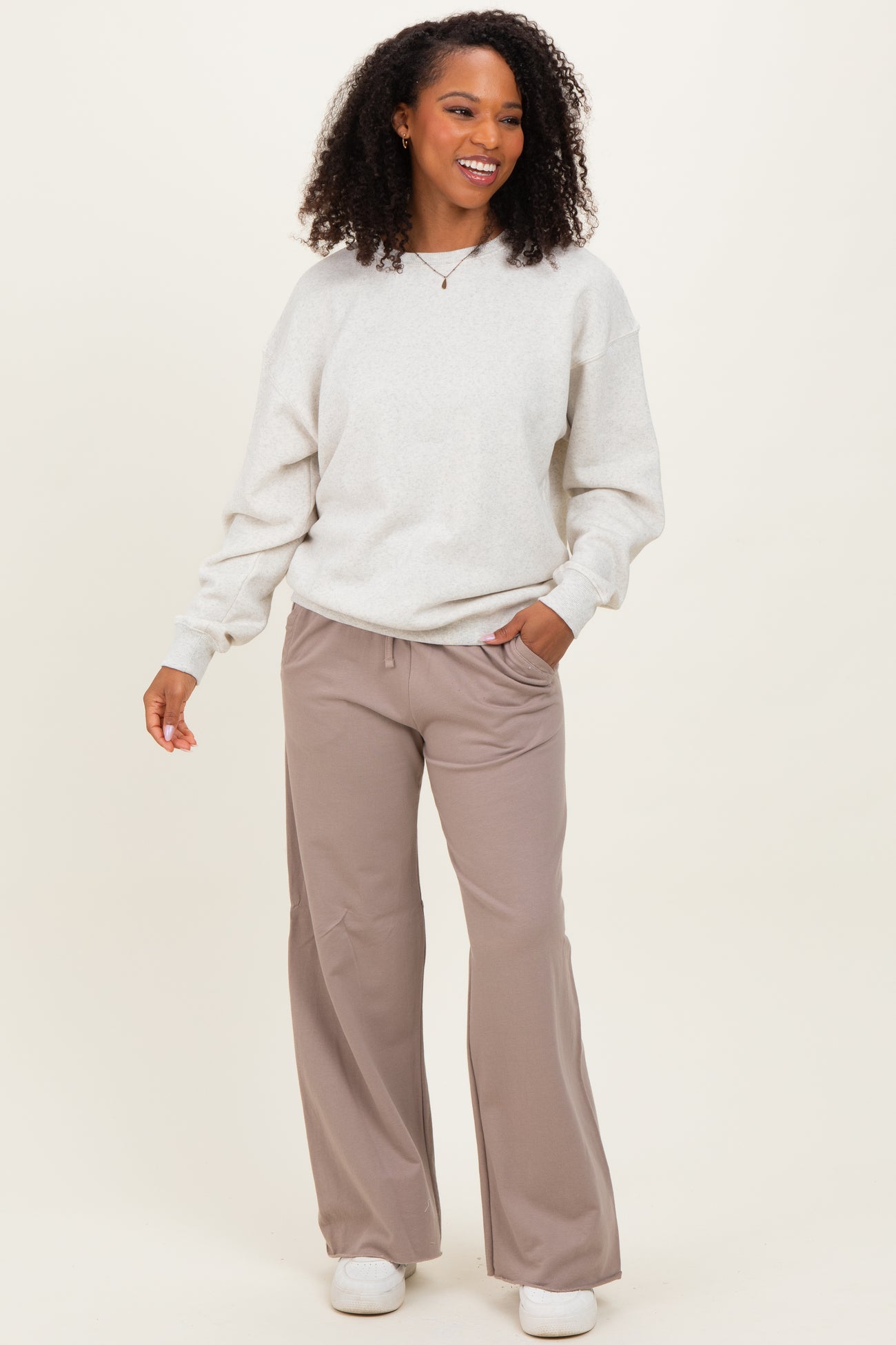 Ivory  Fleece Crew Neck Relaxed Fit Sweatshirt