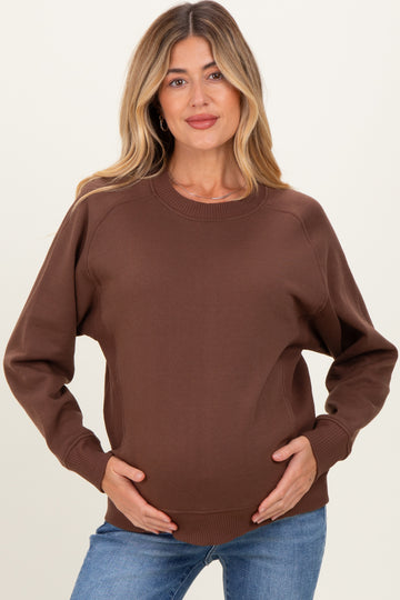 Brown Fleece Maternity Sweatshirt