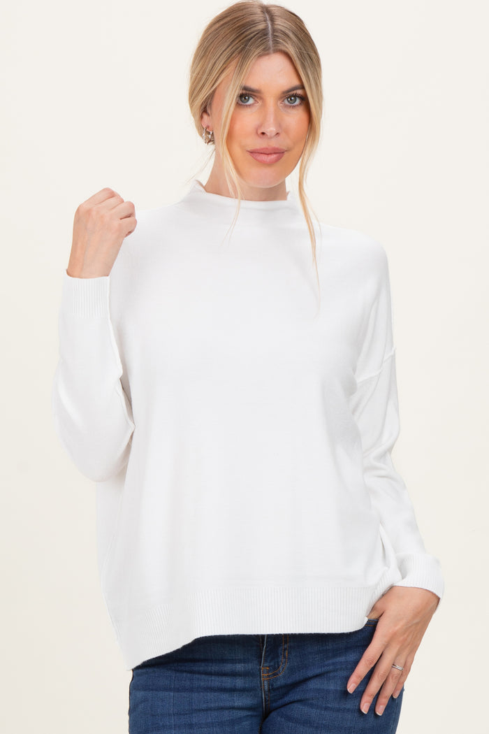 Ivory Mock Neck Exposed Seam Sweater