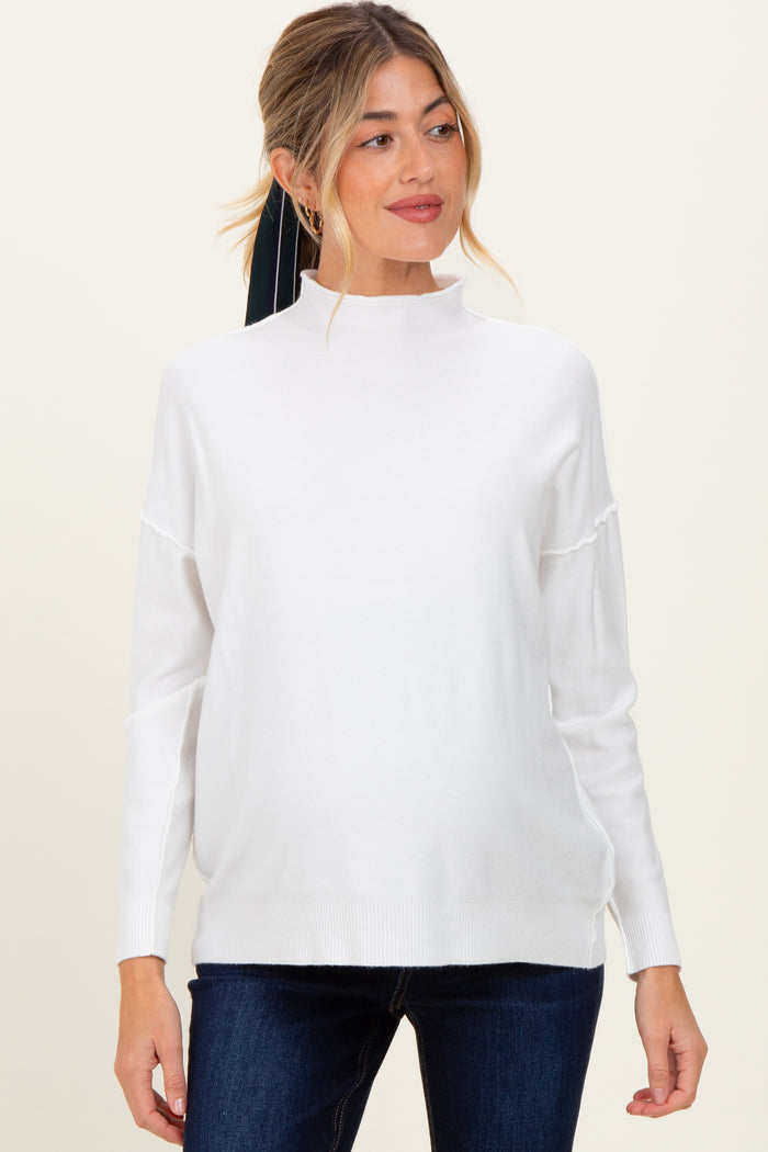 Ivory Mock Neck Exposed Seam Maternity Sweater