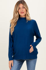 Navy Mock Neck Exposed Seam Maternity Sweater