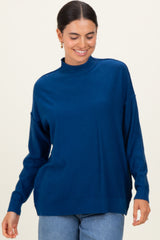 Navy Mock Neck Exposed Seam Maternity Sweater