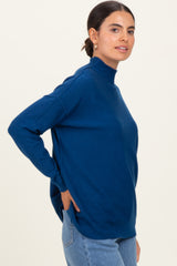 Navy Mock Neck Exposed Seam Sweater