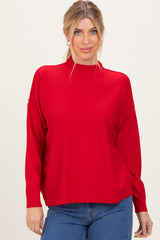 Red Mock Neck Exposed Seam Maternity Sweater