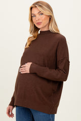 Brown Mock Neck Exposed Seam Maternity Sweater