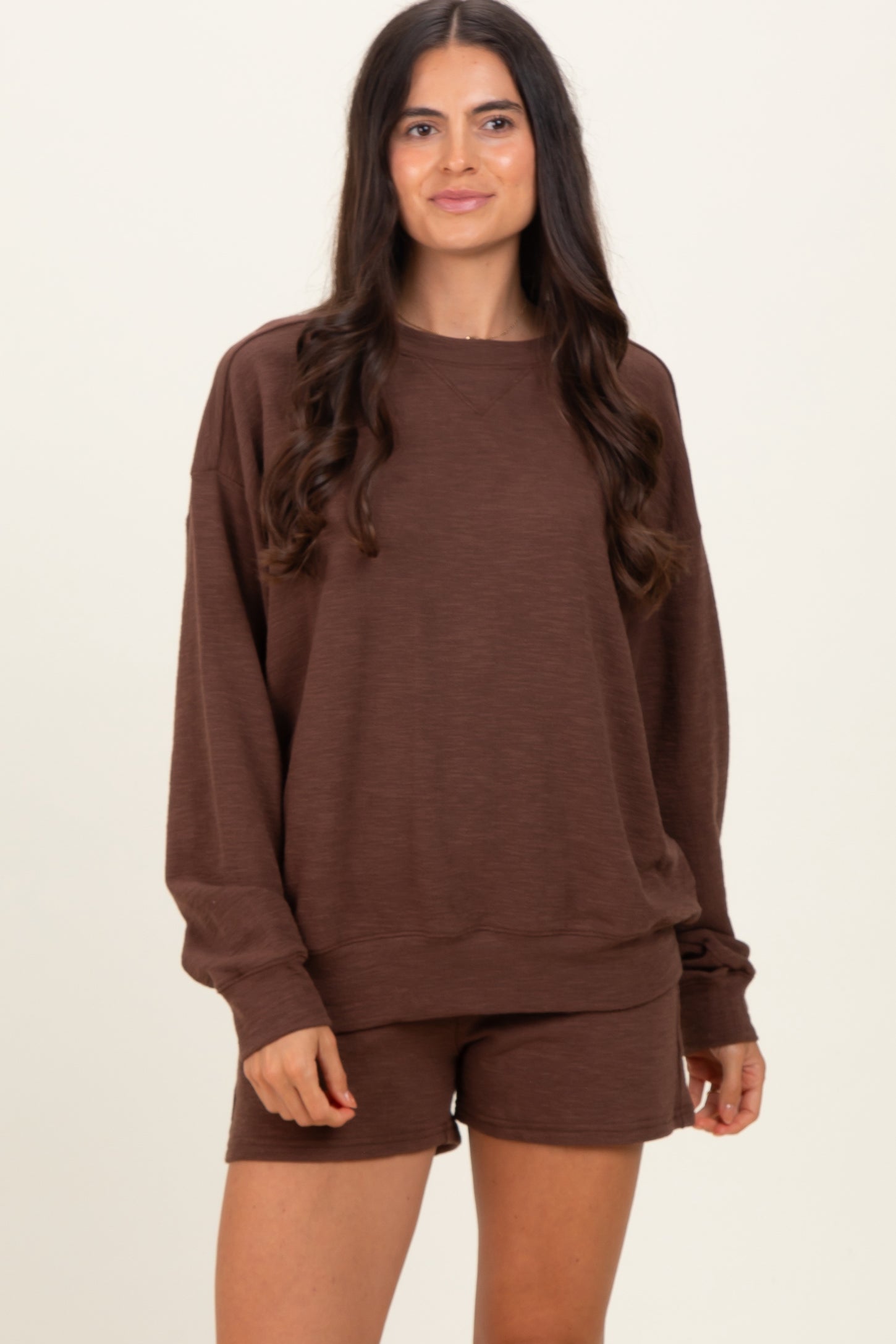 Brown Pullover & Shorts Set