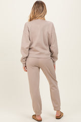 Light Mocha Fleece Long Sleeve Maternity Pullover & Jogger Set