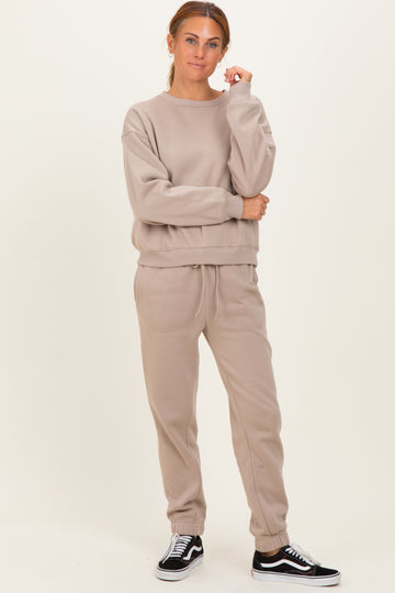 Light Mocha Fleece Long Sleeve Pullover & Jogger Set