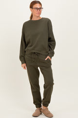 Olive Fleece Long Sleeve Pullover & Jogger Set