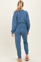 Dusty Blue Fleece Long Sleeve Maternity Pullover & Jogger Set