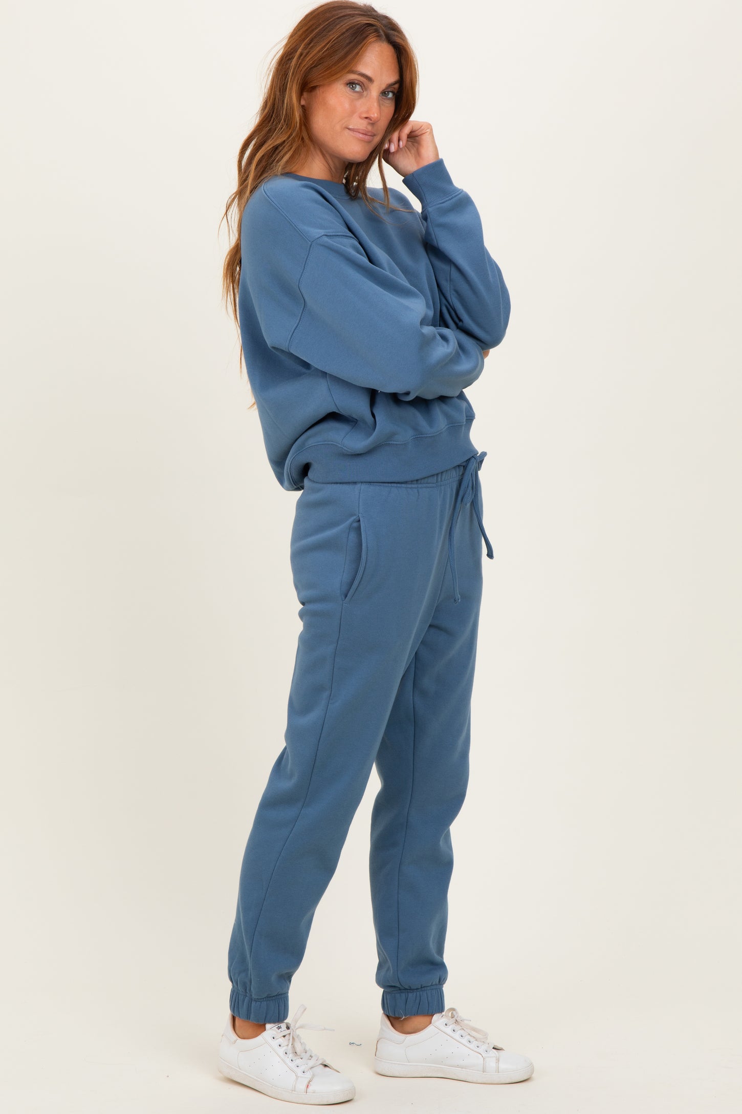 Dusty Blue Fleece Long Sleeve Pullover & Jogger Set
