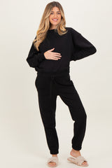 Black Fleece Long Sleeve Maternity Pullover & Jogger Set