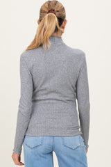 Heather Grey Ribbed Mock Neck Ruffle Hem Maternity Long Sleeve Top