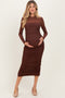 Brown Mesh Ruched Long Sleeve Maternity Midi Dress