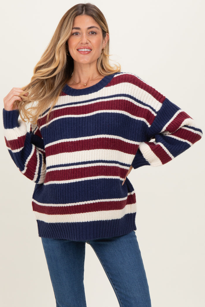Multicolor Striped Chunky Knit Maternity Sweater
