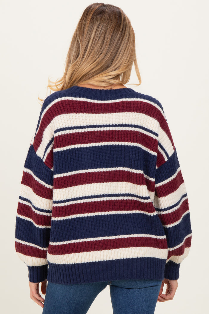 Multicolor Striped Chunky Knit Maternity Sweater