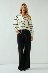 Black Drawstring Pleated Maternity Wide Leg Trousers