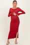Red Scoop Back Long Sleeve Maternity Maxi Dress