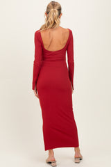Red Scoop Back Long Sleeve Maternity Maxi Dress