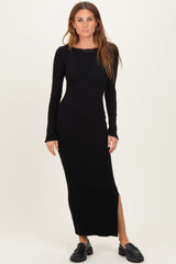 Black Scoop Back Long Sleeve Maternity Maxi Dress