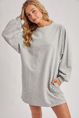 Heather Grey Bubble Sleeve Sweatshirt Mini Dress