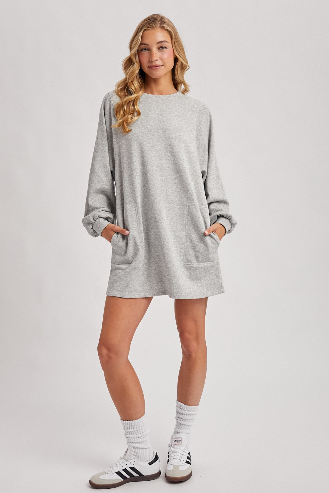 Heather Grey Bubble Sleeve Sweatshirt Mini Dress