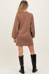 Mocha Bubble Sleeve Maternity Sweatshirt Mini Dress