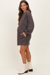 Charcoal Bubble Sleeve Maternity Sweatshirt Mini Dress