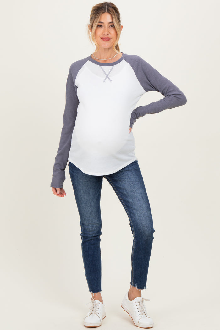 Navy Blue Raw Hem Cropped Skinny Maternity Jeans