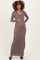 Brown Ribbed Long Sleeve Side Slit Maternity Maxi Dress