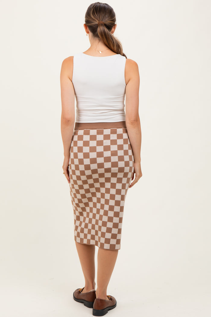 Taupe Checkered Knit Maternity Skirt