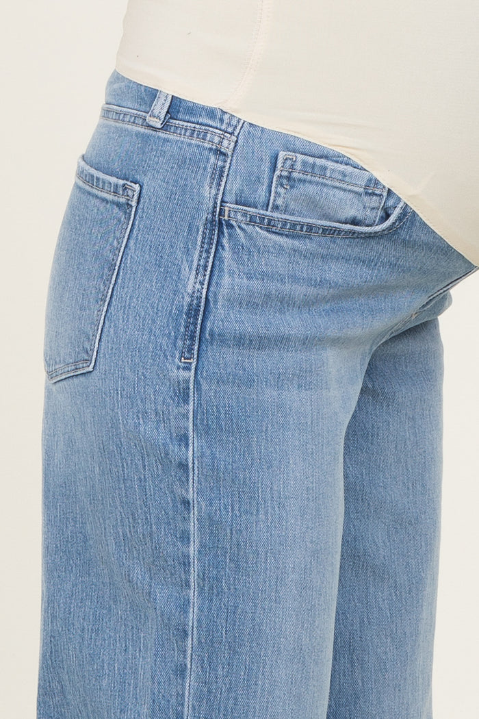 Blue Raw Hem Wide Leg Maternity Jeans
