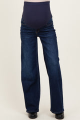 Navy Dark Wash Relaxed Wide Leg Maternity Jeans