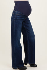 Navy Dark Wash Relaxed Wide Leg Maternity Jeans