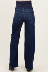 Navy Dark Wash Relaxed Wide Leg Maternity Jeans