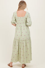 Mint Floral Smocked Puff Sleeve Maxi Dress