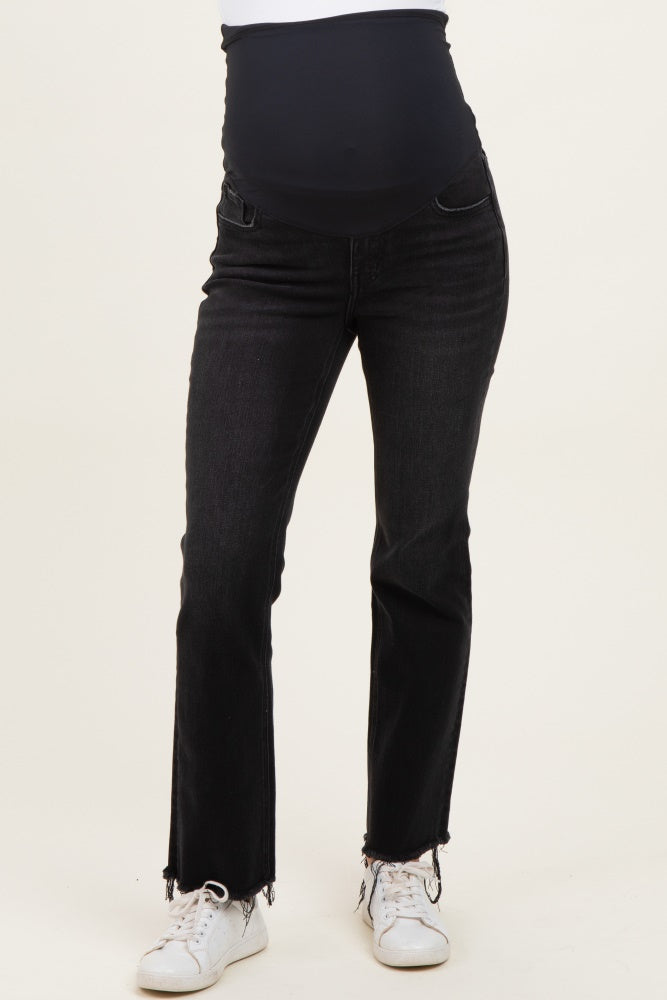 Black Vintage Wash Frayed Hem Kick Flare Maternity Jeans