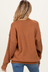 Camel Cable Knit Sleeve Round Neck Maternity Sweater