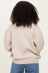 Beige Cable Knit Sleeve Round Neck Sweater