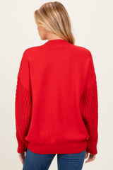 Red Cable Knit Sleeve Round Neck Maternity Sweater