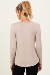 Taupe Flowy Round Hem Maternity Long Sleeve Top