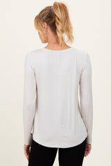 Beige Flowy Round Hem Maternity Long Sleeve Top