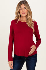 Burgundy Flowy Round Hem Maternity Long Sleeve Top