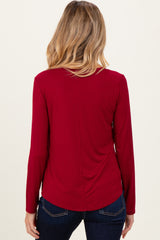 Burgundy Flowy Round Hem Maternity Long Sleeve Top