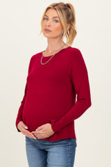 Burgundy Flowy Round Hem Maternity Long Sleeve Top