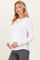 Ivory Flowy Round Hem Maternity Long Sleeve Top