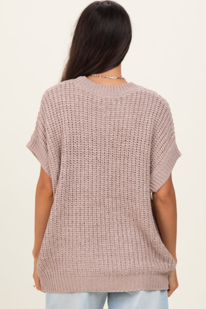 Taupe Short Sleeve Round Neck Sweater